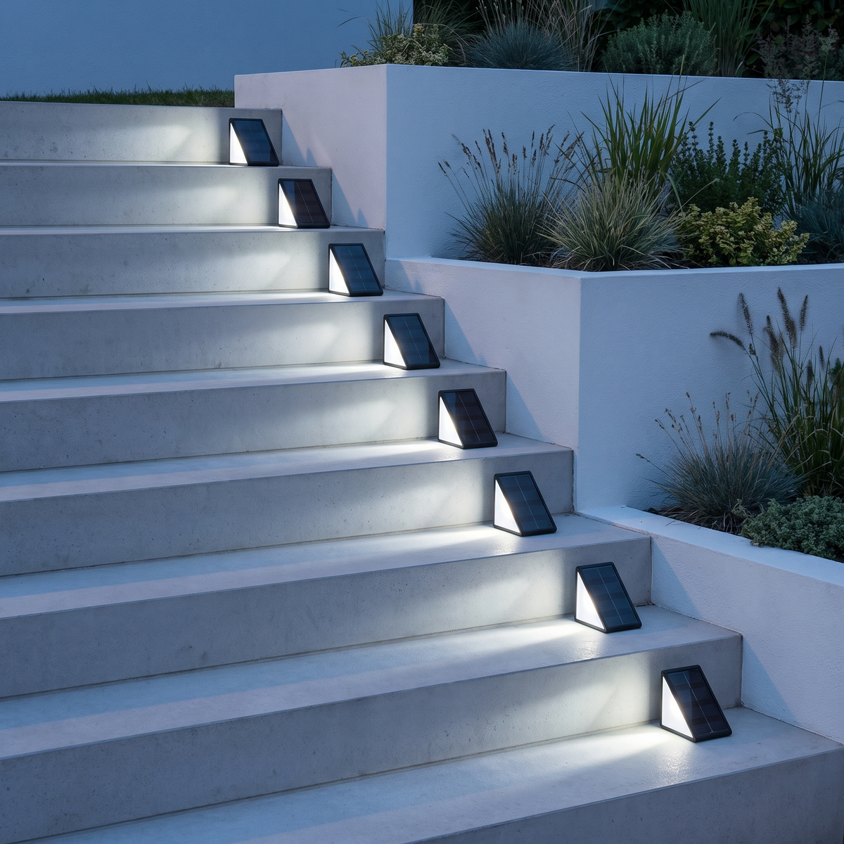 Luces Ascenda en luz blanca en una escalera moderna