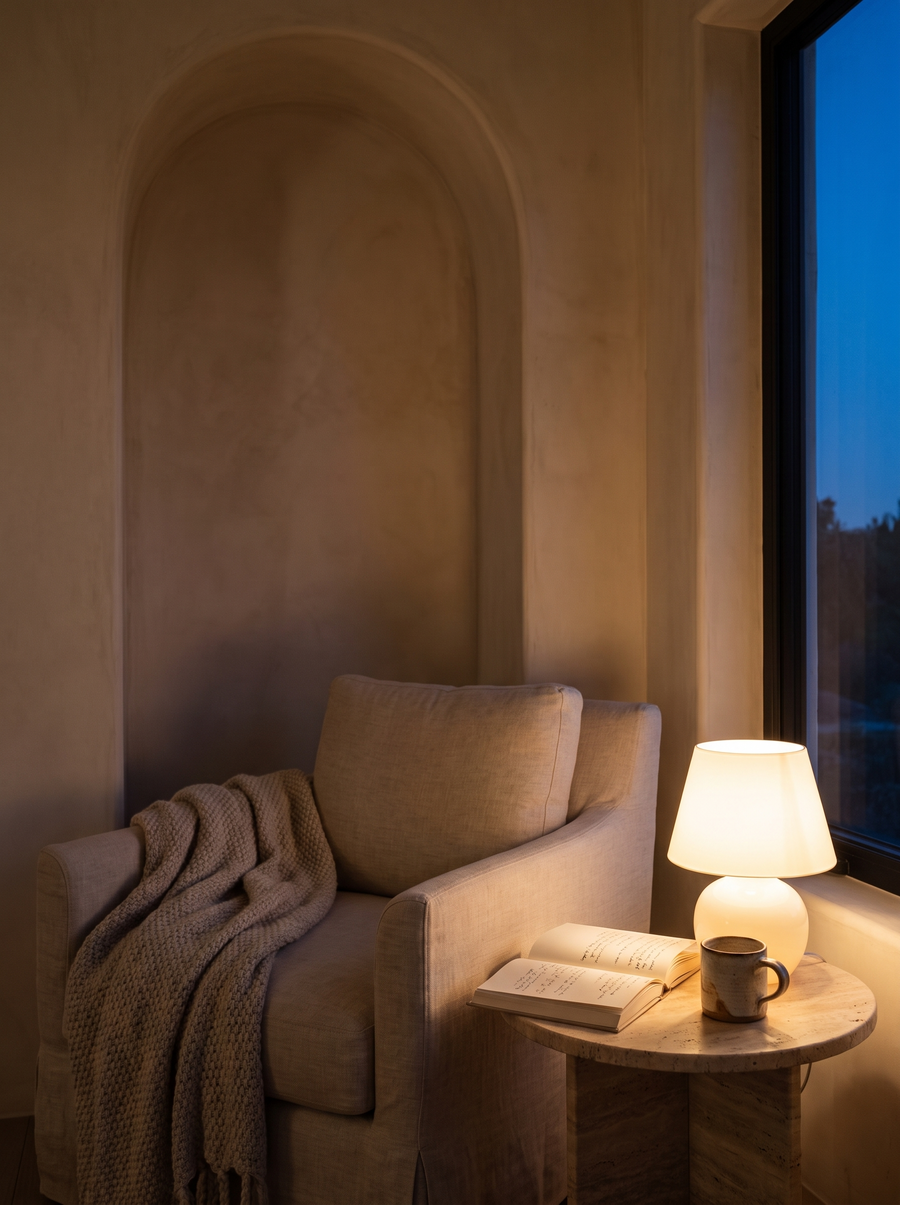 Rincón de lectura iluminado por Maison Lumoria