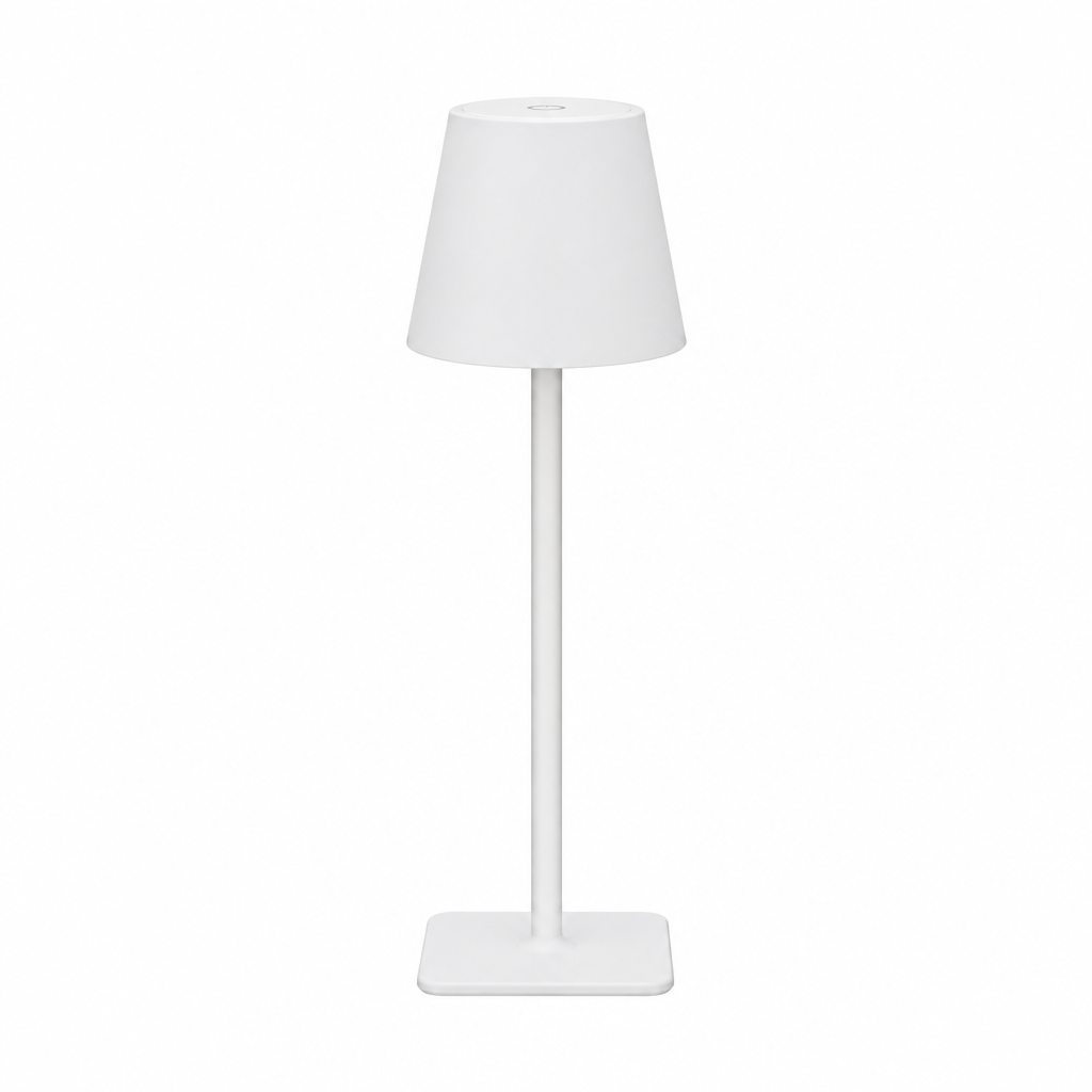 Vela lámpara de mesa blanca sobre fondo blanco